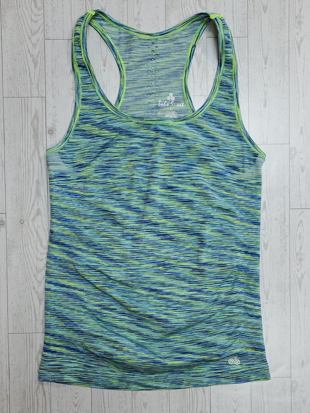 Soho Sport Lime & Blue Space-Dye Racerback Tank Top Women's Large
